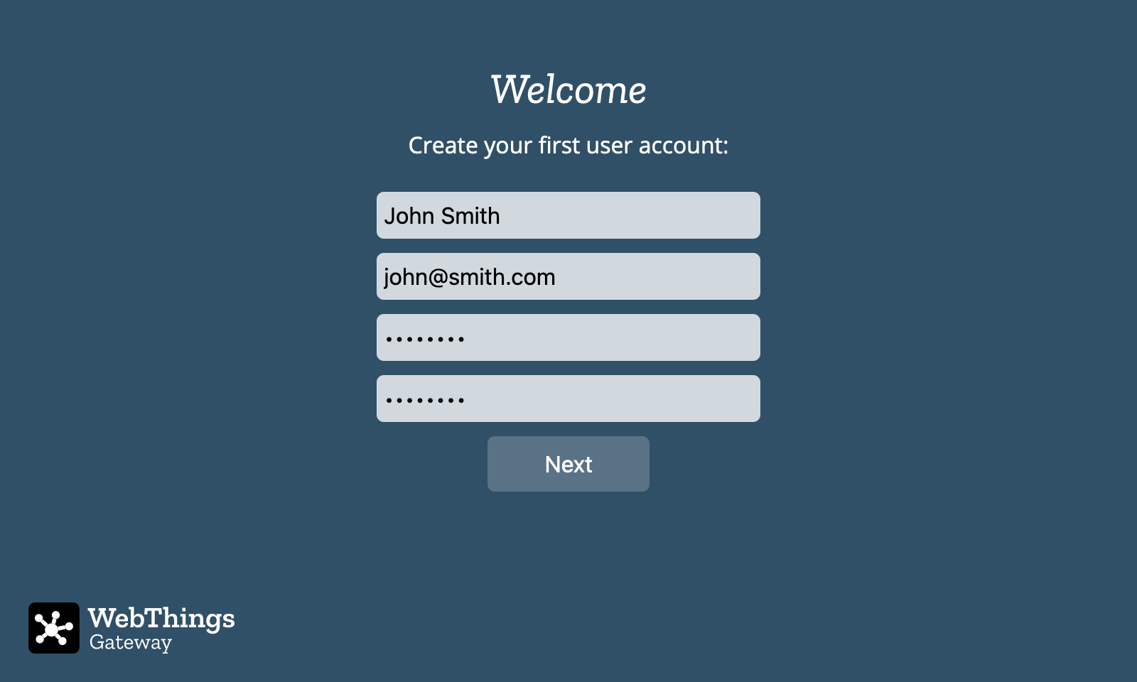 A screenshot showing a form to enter a name, email address and password