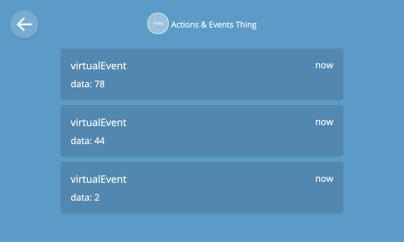 A screenshot showing a collection of events represented by boxes showing an event name, data and relative timestamp