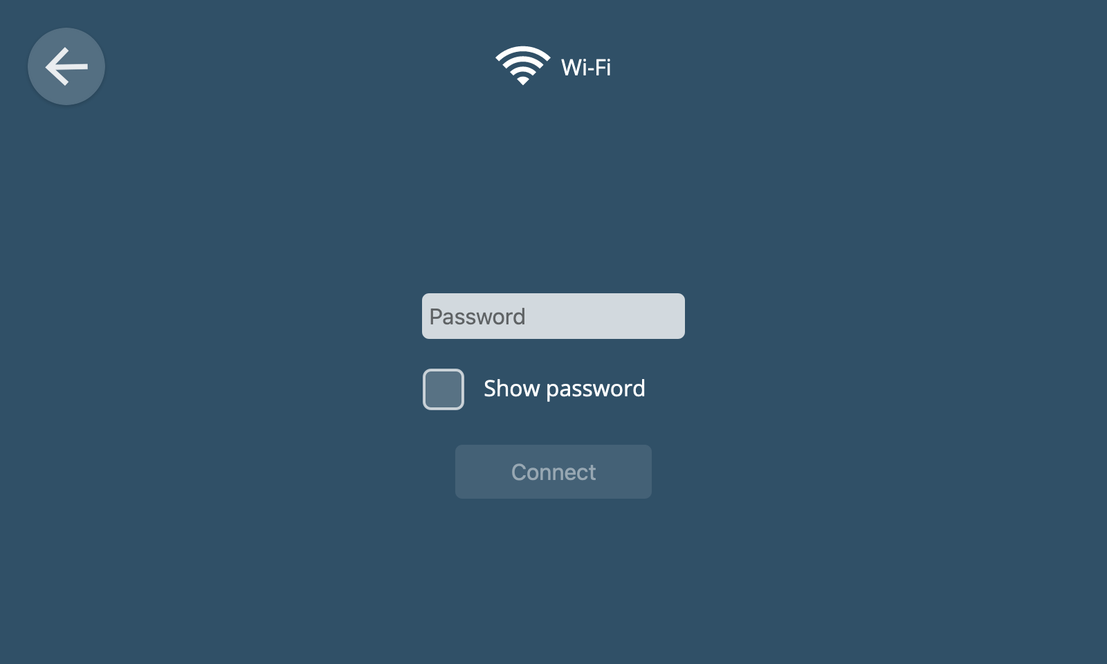 Screenshot of the Wi-Fi password dialog with a text field and connect button