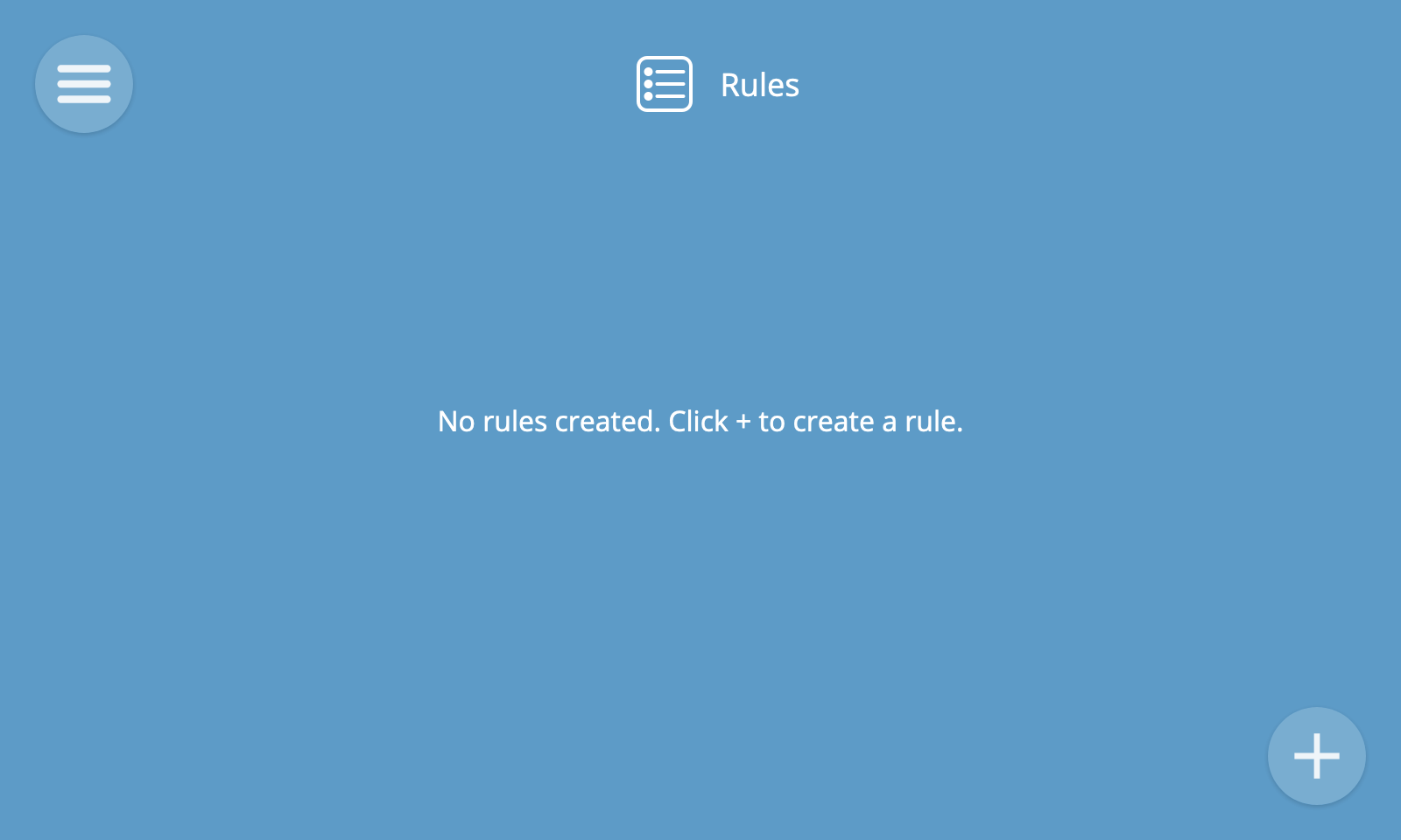 Screenshot of the empty rules screen