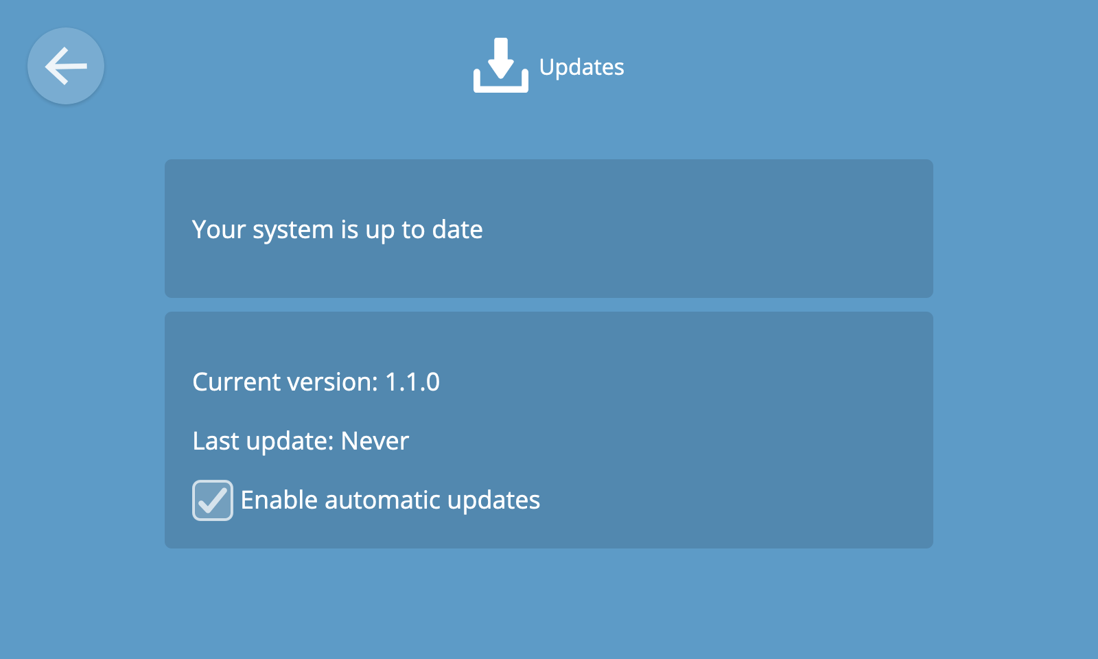 Screenshot of the updates screen